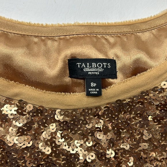 Talbots gold sequin lined blouse short sleeve 8P - Picture 3 of 7